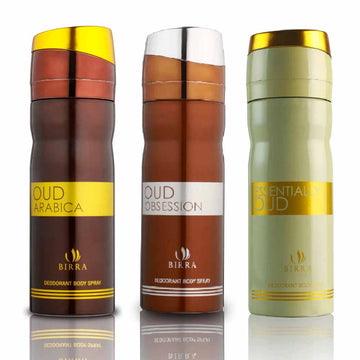 Birra Oud Arabica, Essentially Oud, Oud Obsession Deodorant Pack of 3 200ml Each